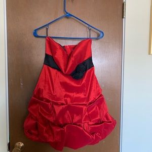 Red strapless dress